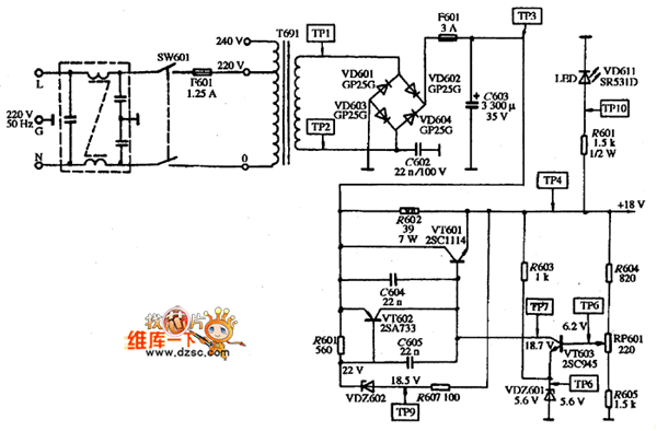 CGA型NEC JB-1410P2B型单色显示器的电源电路图