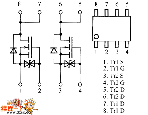 场效应晶体管SP81、SP8K2、SP8K24内部电路图