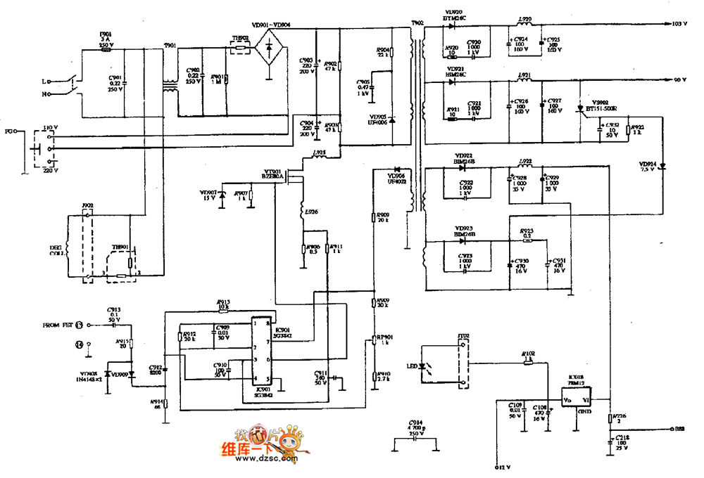 AM A-4040型显示器电源电路图