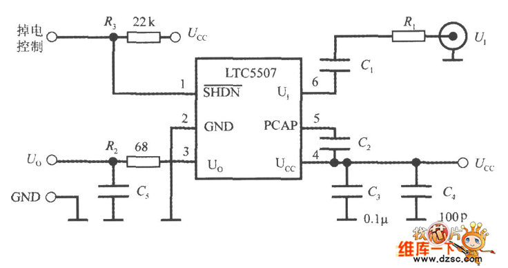单片射频功率测量系统LTC5507的典型应用电路图