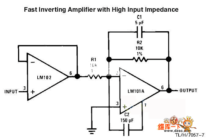 高速高输入阻抗反相放大器电路图