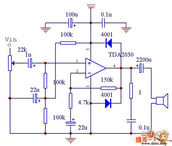 TDA2030功放电路单电源接法电路图
