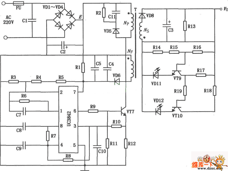 电动自行车蓄电池充电器( UC3842 )电路图