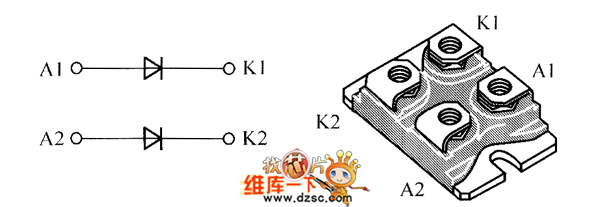 晶体二极管STTH12004TV1内部电路图