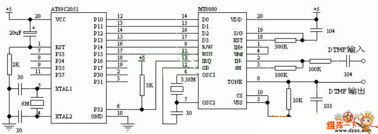 单片机与MT8880的接口电路图