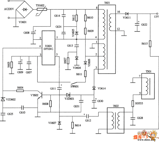 三星SAMSANG5508/7508型彩显开关电源(DPl04P) 电路图