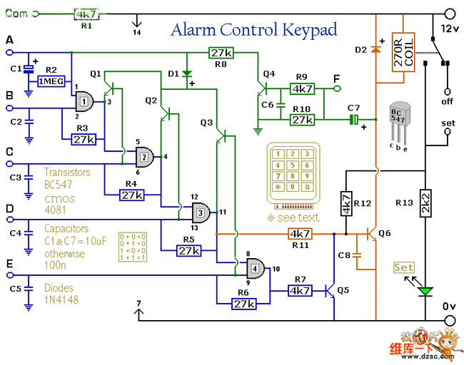 警报器控制键盘电路图