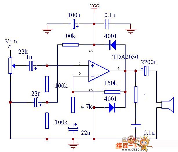 TDA2030功放电路单电源接法电路图
