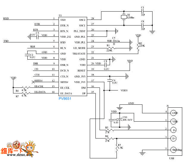 D/A转换器DAC0832电路图