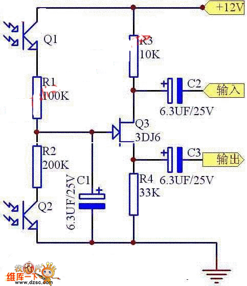 光控电子电位器的电路图