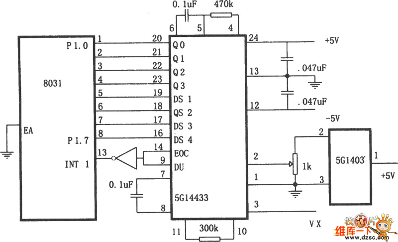 A/D转换器5G14433与微处理机的接口电路图