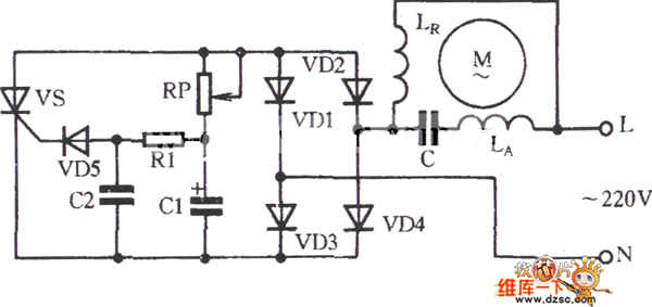单相电动机晶闸管电子无级调速电路图