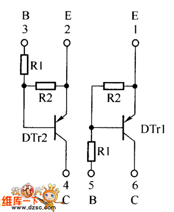 晶体三极管EMB6、UMB6N内部电路图
