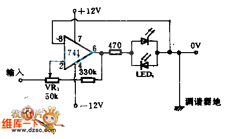 发光二极管调谐指示电路图