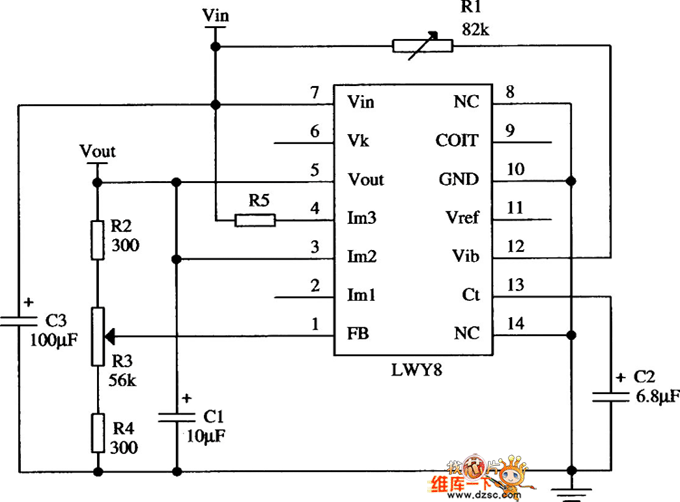LWY8正集成稳压器的典型应用电路图