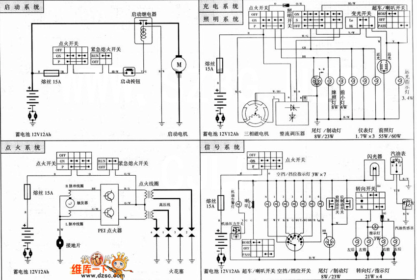铃木GSX400F摩托车分解电路图