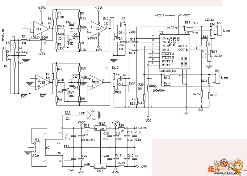 lm4766+ne5532装2x40w功放电路图