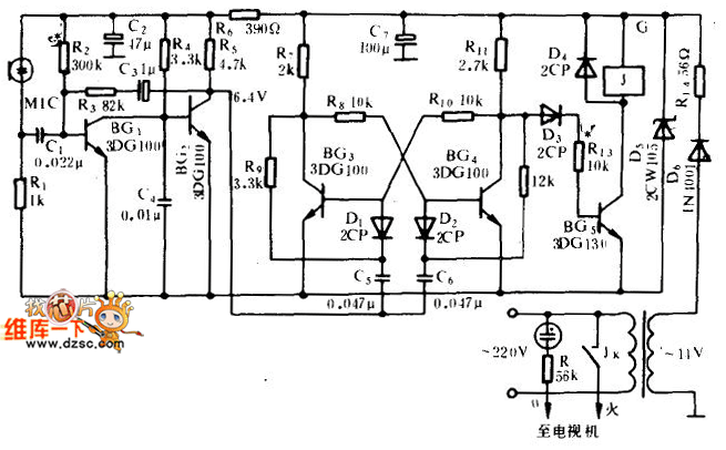 电视机声频遥控开关电路图