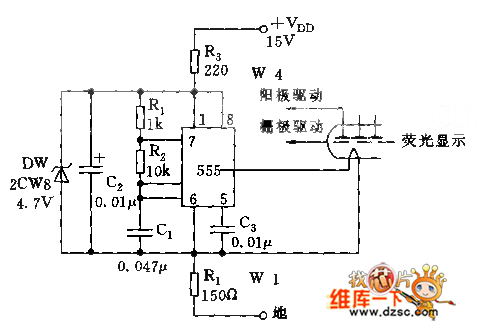 555经济型荧光显示灯丝电压源电路图