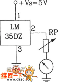 LM35DZ摄氏温度传感受器构成摄氏温度表电路图