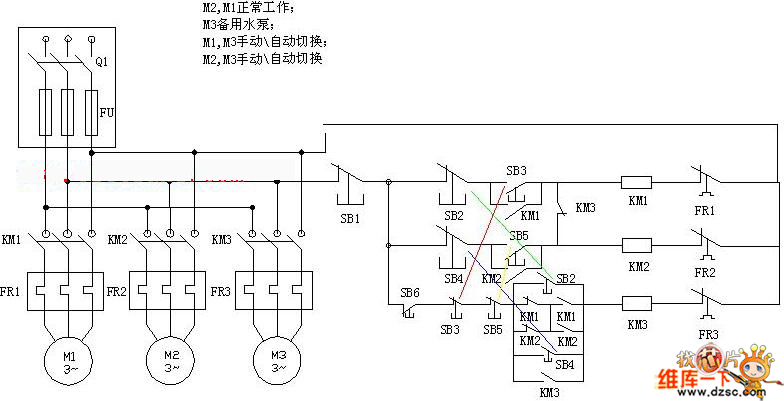 PLC控制水泵电机接线原理电路图