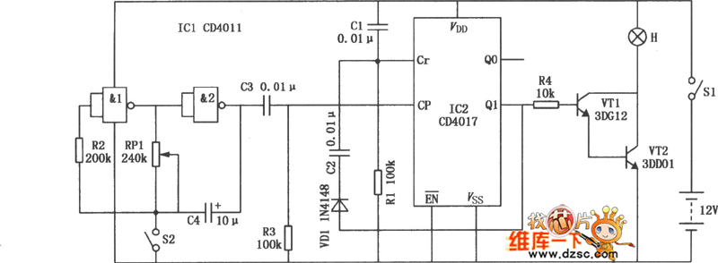 施工指示灯电路图(CD4017、CD4011)