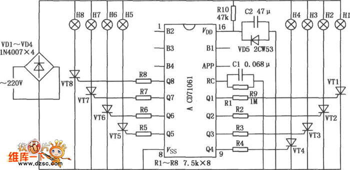 CD71061构成的多功能程控闪光集成电路图