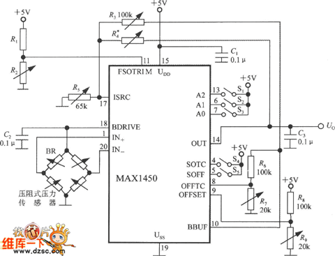 MAX1450构成的压力信号调理电路图