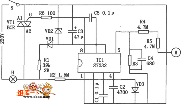 S7232构成的触摸式调光器电路图