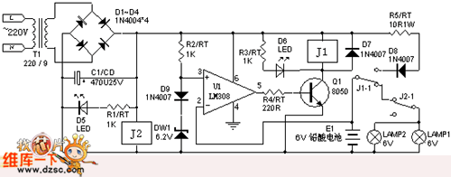 带充电保护的停电照明灯电路图
