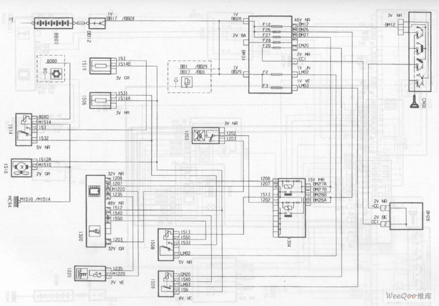 神龙毕加索轿车2.0L发动机冷却系统电路图