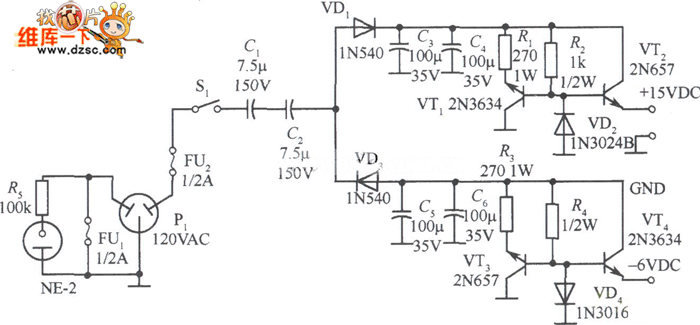 15V、一6V双路稳压电源电路图