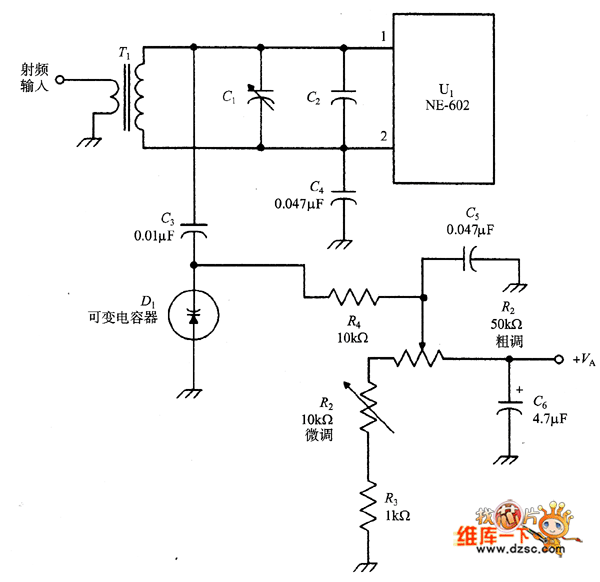 NE-602的变容二极管调谐输入电路图