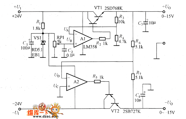 晶体管跟踪稳压电路图