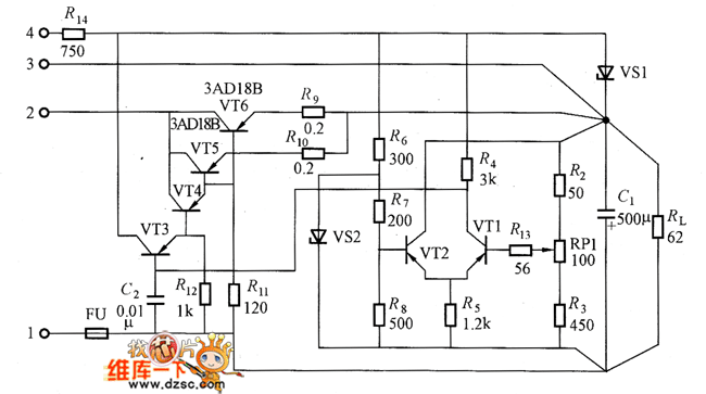 输出为6V／5A的稳压电源电路图
