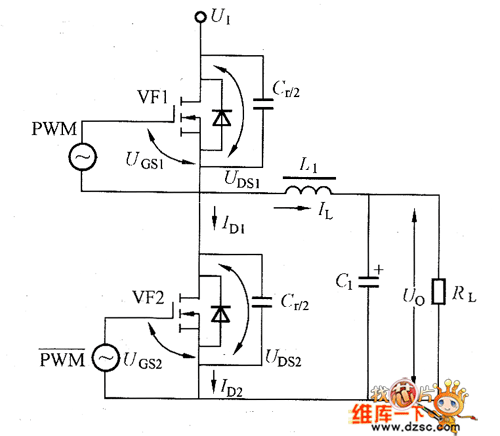 ZVS方式的半桥输出电路图