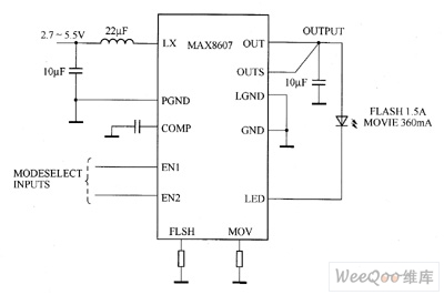 MAX8607驱动白光LED电路图