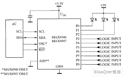 MAX6946／MAX6947驱动白光LED电路图