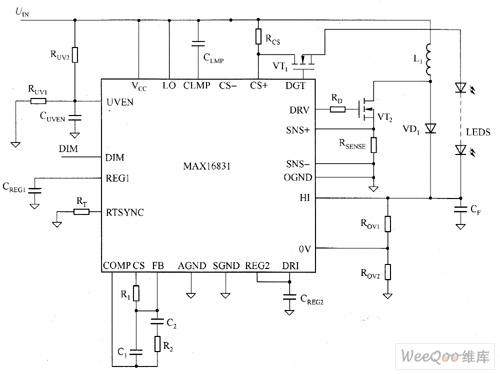 MAX16831驱动白光LED电路图