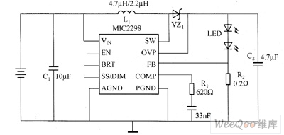 MIC2298驱动LED电路图