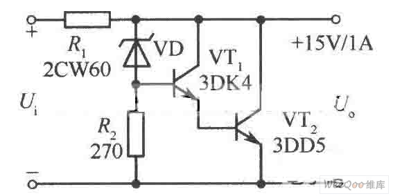 小型的15V、1A并联稳压电源电路图