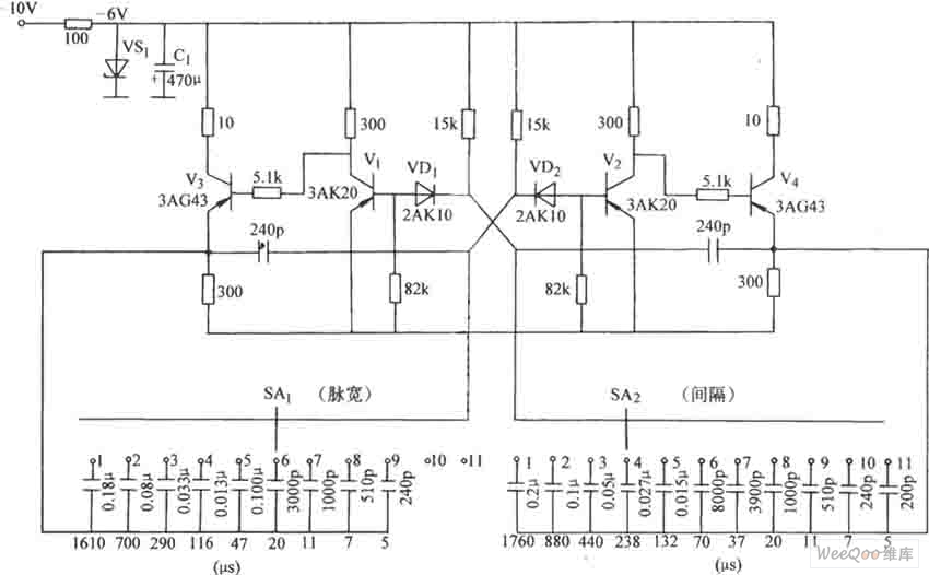 关于脉冲宽度分档调节的无稳态电路图