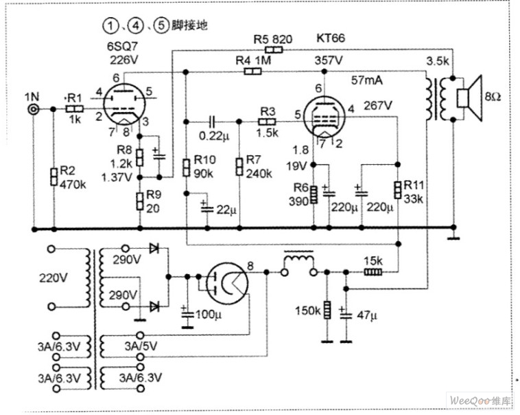 利用KT66制作单端胆机的电路图