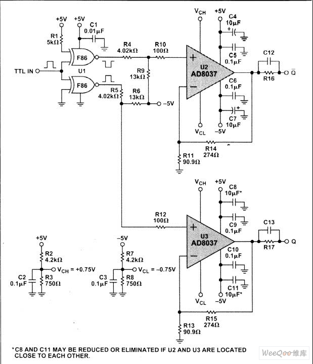 箝位放大器AD8037PIN二极体驱动器电路