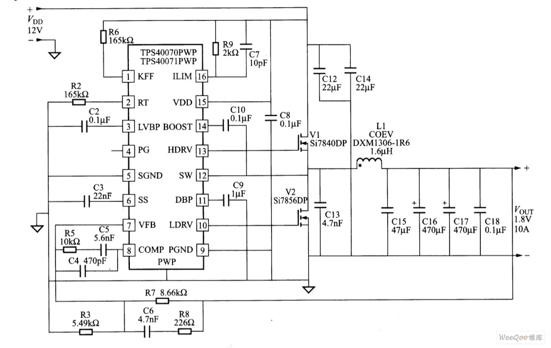 f＝300kHz、12V输入、1.8V输出的应用电路