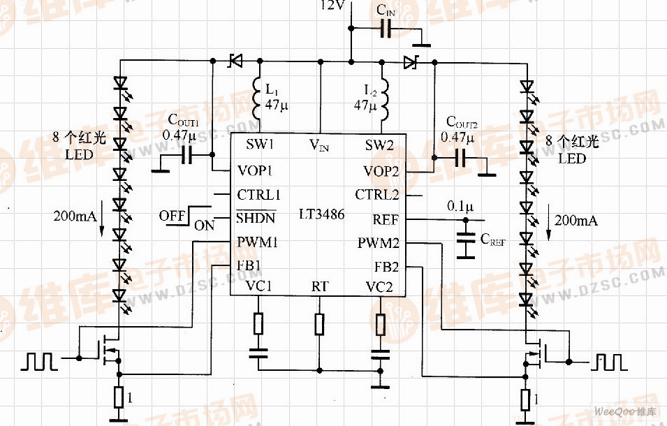 基于LT3486的汽车刹车LED灯驱动电路