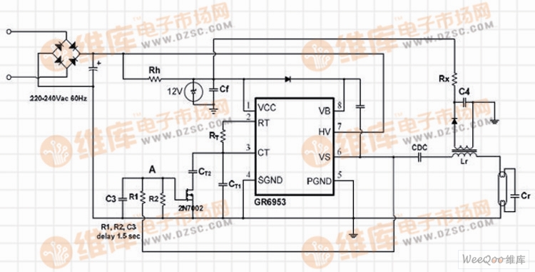由GR6953驱动器组成的节能灯电路