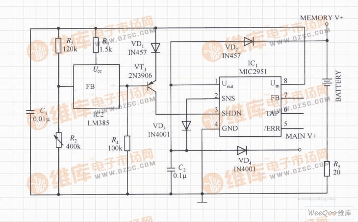 MIC2951构成的具有输入欠压关断功能的稳压器电路