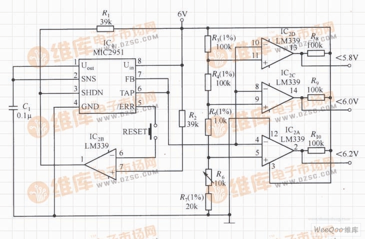 MIC2951构成的具有电性能状态指示器的稳压器电路