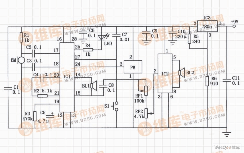 7805应用电路——电子看门狗电路